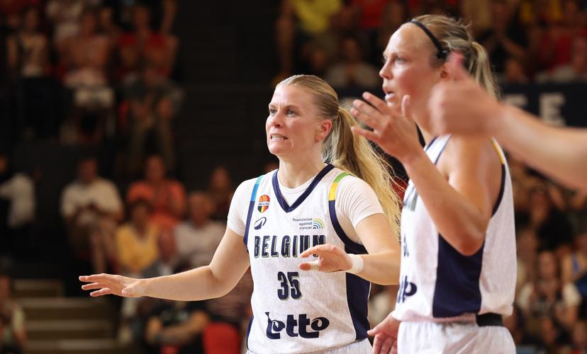 Belgium's Julie Vanloo and Belgium's Julie Allemand pictured during a friendly basket game between Belgium's national team Belgian Cats and Germany, in Oostende, on Saturday 14 June 2025. BELGA PHOTO VIRGINIE LEFOUR
