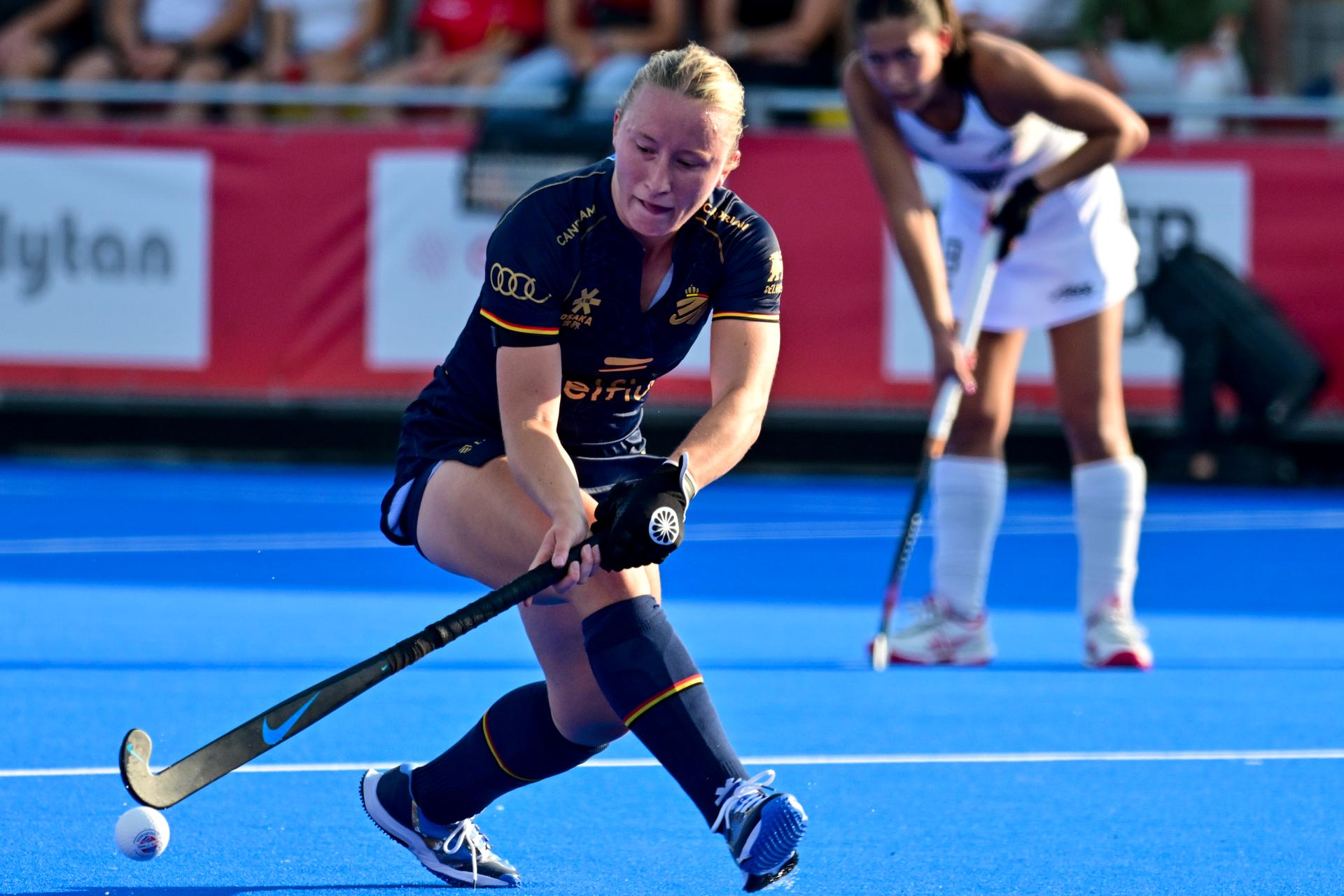 Belgium's Charlotte Englebert pictured during a hockey game between Belgium's Red Panthers and New Zealand, the first (out of three) matches during the group stage of the women 2026 Hockey World Cup, Sunday 16 August 2026 in Wavre. The 2026 edition of the Hockey World Cup takes place in Belgium and The Netherlands from August 15 to August 30. BELGA PHOTO DIRK WAEM