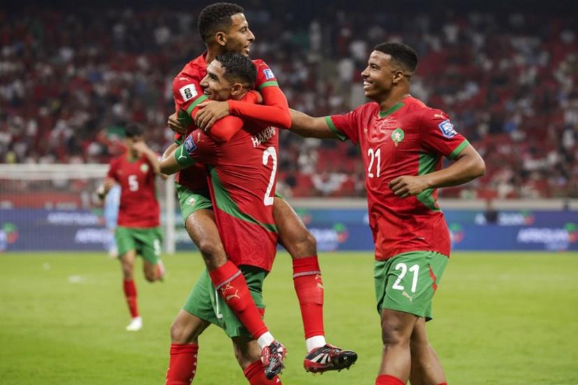 Morocco's midfielder Azzedine Ounahi celebrates scoring with teammates during the FIFA World Cup 2026 Group E African qualification football match between Morocco and Niger at the Prince Moulay Abdellah Sports Complex in Rabat on September 5, 2025.  Abdel Majid BZIOUAT / AFP