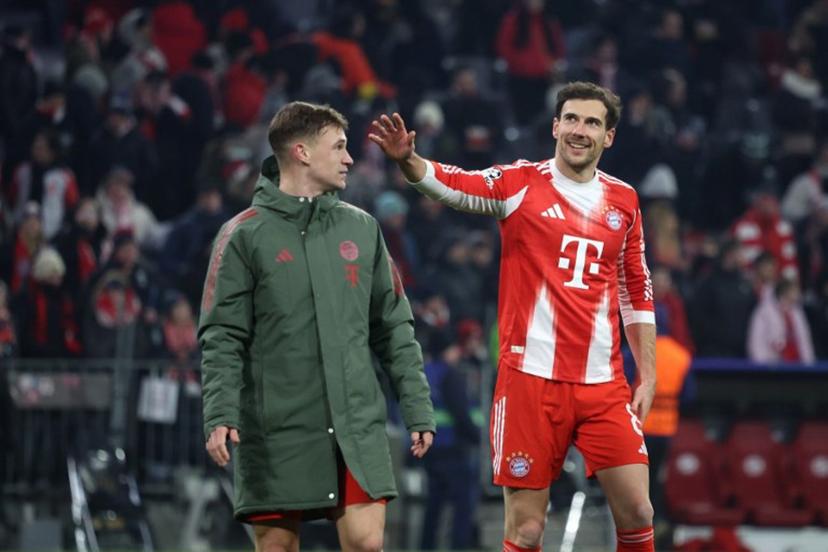 Bayern Munich's German midfielder #08 Leon Goretzka (R) and Bayern Munich's German midfielder #06 Joshua Kimmich celebrate after winning the UEFA Champions League football match between FC Bayern Munich (GER) and Royale Union St-Gilloise (BEL) in Munich, southern Germany, on January 21, 2026.  Karl-Josef HILDENBRAND / AFP