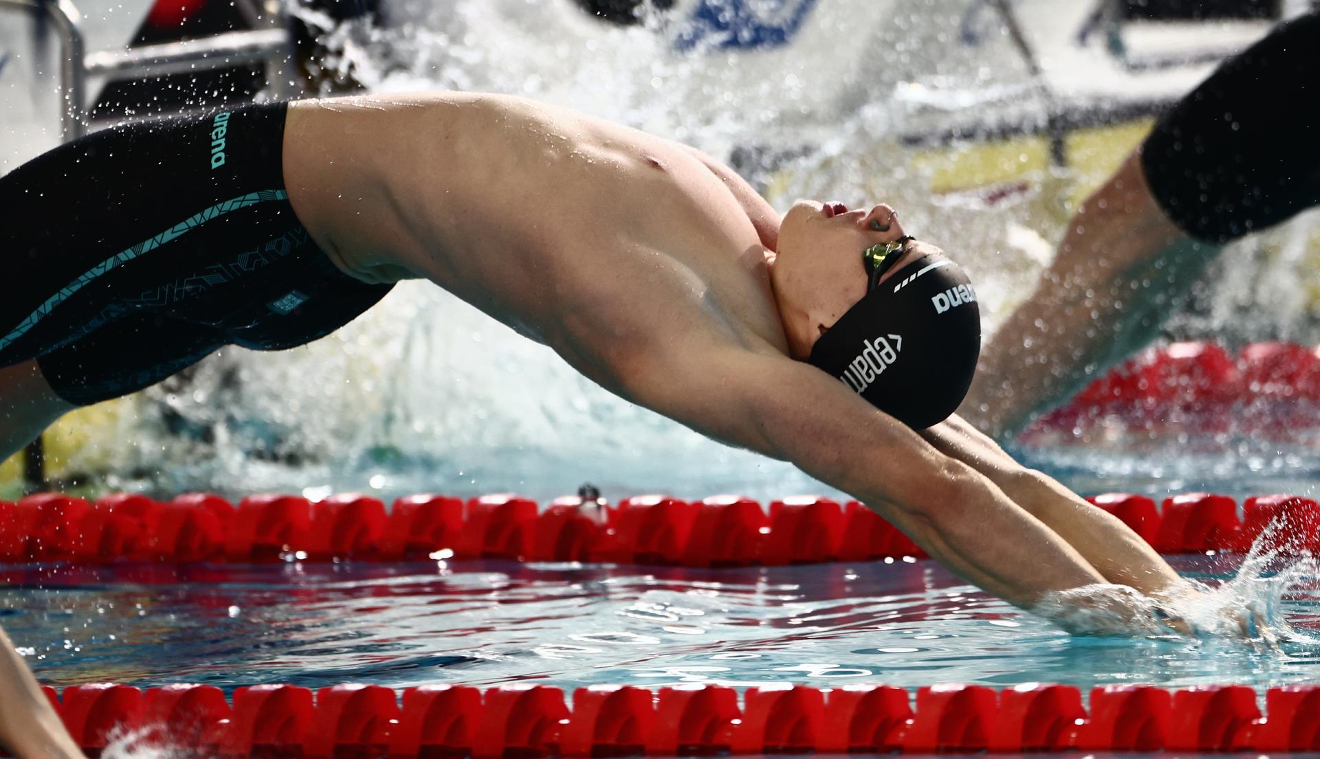 Belgian Noah Verreth pictured during the Men's 50m Backstroke at the European Aquatics Short Course Swimming Championships in Lublin, Poland, on Saturday 06 December 2025. BELGA PHOTO NIKOLA KRSTIC