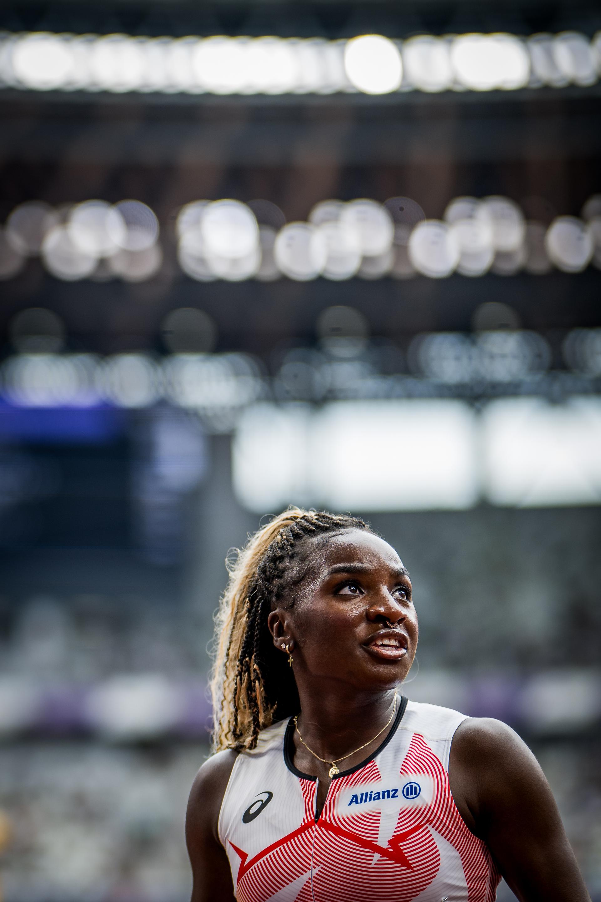 Belgian Yanla Ndjip-Nyemeck pictured in action during the 100m Hurdles women, Heats, in the World Athletics Championships in Tokyo, Japan, on Sunday 14 September 2025. The outdoor Worlds are taking place from 13 to 21 September. BELGA PHOTO JASPER JACOBS