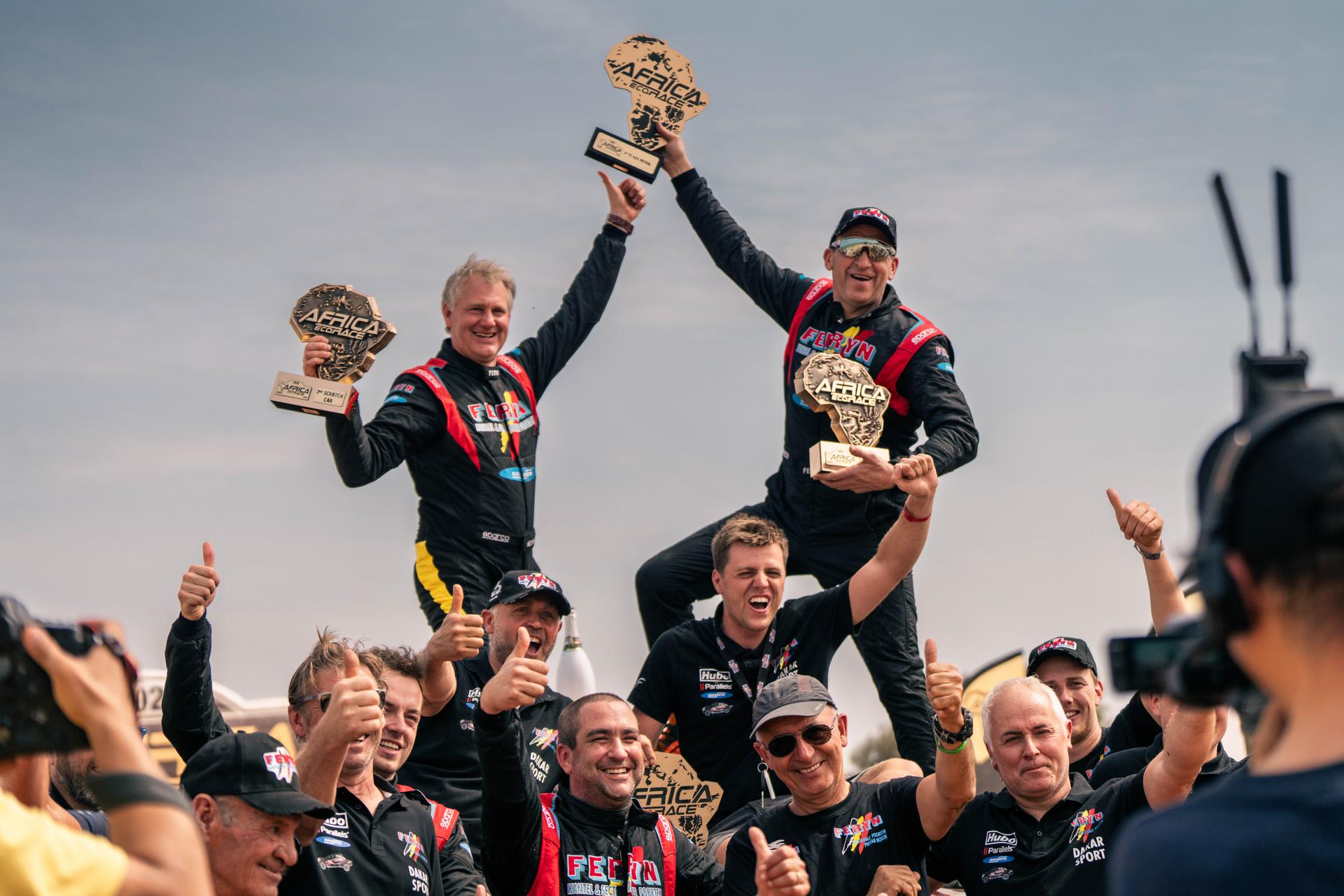 ATTENTION EDITORS - HAND OUT PICTURES - EDITORIAL USE ONLY - MANDATORY CREDIT: 'FERYN DAKAR SPORT - DIEDERD ESSELDEURS'  Hand out pictures released by Feryn Dakar Sport shows Pascal Feryn and Kurt Keysers of team Feryn Dakar Sport after stage 14 of the 2024 Africa Eco Race in Dakar, Senegal, on Sunday 14 January 2024.  *** Belga and Belga Editorial Board decline all responsibility regarding the content of this picture. *** BELGA PHOTO HAND OUT FERYN DAKAR SPORT DIEDERD ESSELDEURS