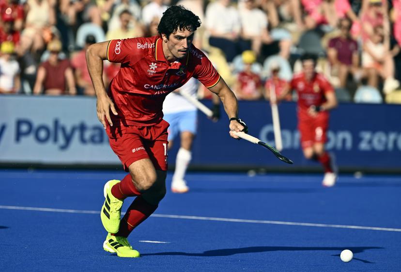 Belgium's Roman Duvekot pictured in action during a hockey game between Belgian national team Red Lions and The Netherlands, match 2/3 in the pool stage of the 2025 men's European championships, Sunday 10 August 2025 in Monchengladbach, Germany. BELGA PHOTO ERIC LALMAND