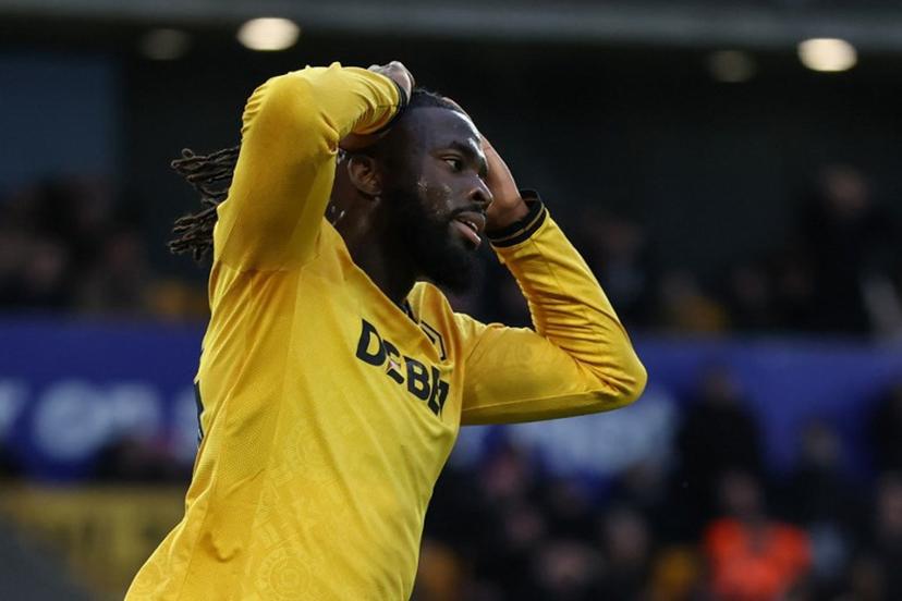 Wolverhampton Wanderers' Nigerian striker #14 Tolu Arokodare reacts to a missed chance during the English Premier League football match between Wolverhampton Wanderers and Bournemouth at the Molineux stadium in Wolverhampton, central England on January 31, 2026.  Darren Staples / AFP