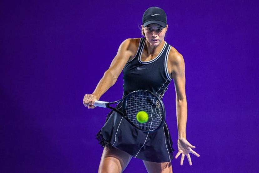 Austria's Lilli Tagger hits a return to China's Shi Han during their women's singles quarter-final match at the Guangzhou Open tennis tournament in Guangzhou, China's southern Guangdong province on October 30, 2026.  CN-STR / AFP