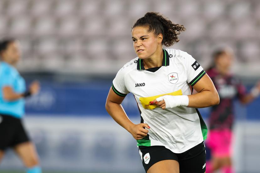 OHL Women's Jada Conijnenberg celebrates after scoring during a game between Oud-Heverlee Leuven Women and Serbian club TSC Backa Topola,  Wednesday 5th of August 2026, in Leuven, a second round qualification game in the UEFA Women's Champions League.  BELGA PHOTO BRUNO FAHY