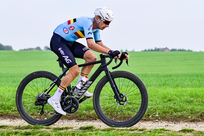 Belgian Quinten Hermans pictured in action during the men elite race at the UCI World Gravel Championships, Sunday 12 October 2025, in Maastricht, The Netherlands. BELGA PHOTO DIRK WAEM