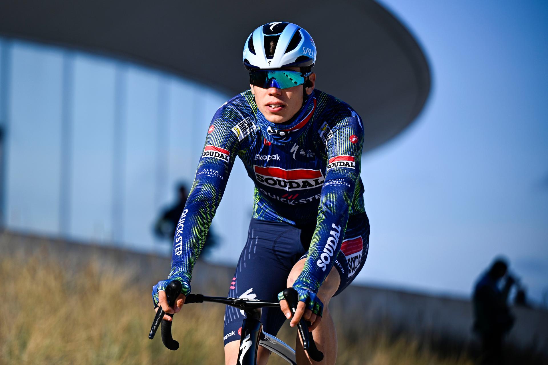 French Paul Magnier of Soudal Quick-Step pictured at the start of the men elite 'Middelkerke-Wevelgem - In Flanders Fields' one day cycling race, 240.8 km from Middelkerke to Wevelgem, on Sunday 29 March 2026. BELGA PHOTO JASPER JACOBS