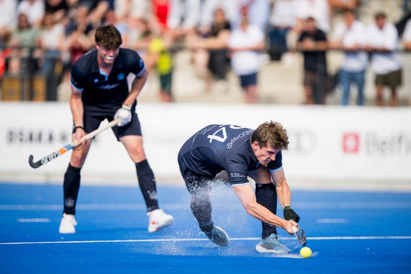 Oree's Loris Grandchamp pictured in action during a hockey game between Royal Oree and Gantoise, Saturday 31 May 2025 in Gent, the finals of the men's Dr. Oetker Cup. Launched in the 2024-2025 season, the new Dr. Oetker Hockey Cup brings together all teams playing in the Belgian League, regardless of their division. BELGA PHOTO JASPER JACOBS