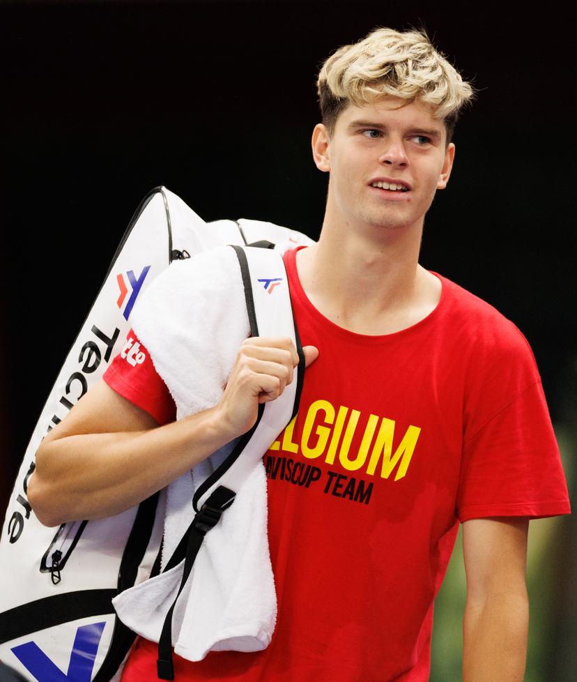 Belgian Alexander Blockx pictured during a training practice of the Belgian team, Tuesday 28 January 2025, in Hasselt. Belgium will compete this weekend in the Davis Cup qualifiers against Chile. BELGA PHOTO BENOIT DOPPAGNE