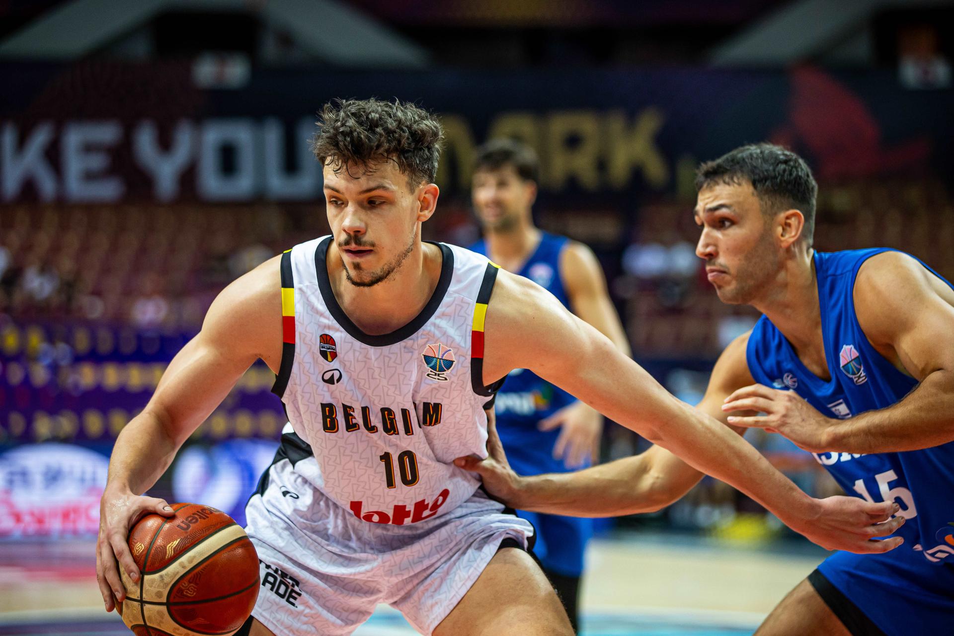 Belgium's Hans Vanwijn pictured in action during a basketball match between Belgium's national team Belgian Lions and Israel, Tuesday 02 September 2025 in Katowice, Poland, the fourth game of the group stage of the Eurobasket 2025 European championships, in the group D. BELGA PHOTO LUKASZ SKWIOT *** BELGIUM ONLY ***