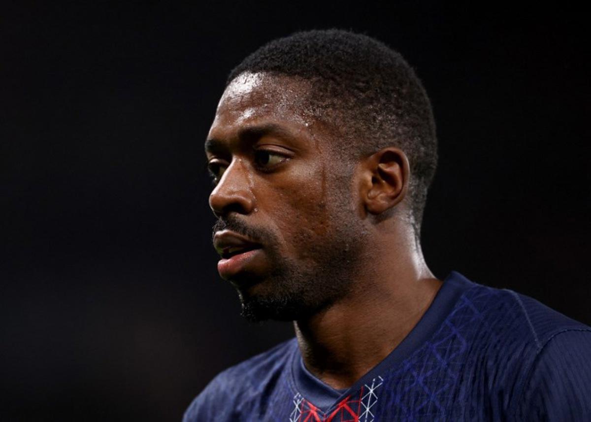 Paris Saint-Germain's French forward #10 Ousmane Dembele reacts during the French L1 football match between Paris Saint-Germain (PSG) and Stade Rennais FC at the Parc des Princes stadium in Paris on December 6, 2025.  FRANCK FIFE / AFP