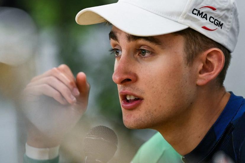 Decathlon CMA CGM Team's French Paul Seixas speaks during a press conference after winning 'La Fleche Wallonne' one day cycling race, 200 km from Herstal to Huy, on April 22, 2026.  JOHN THYS / AFP