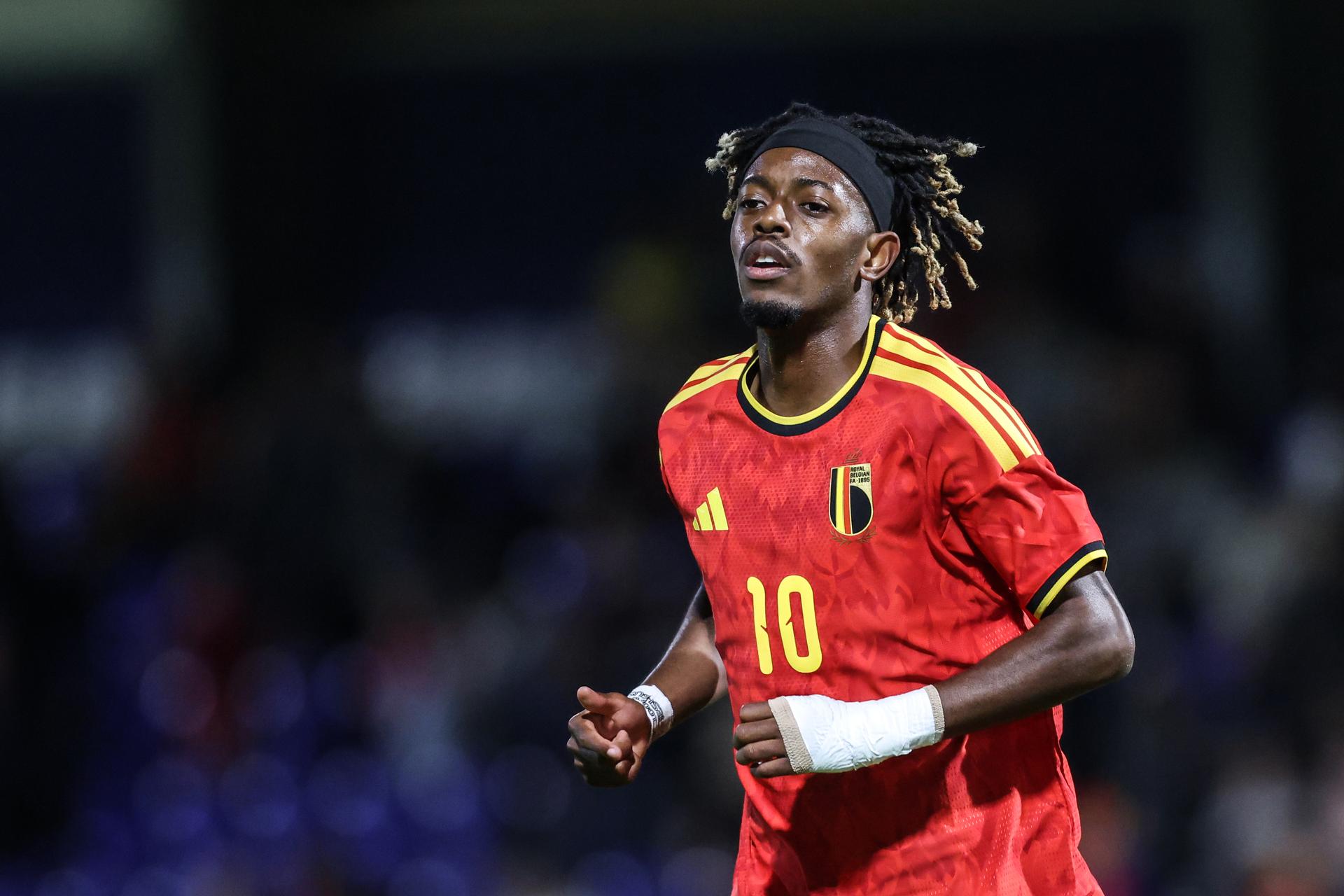 Belgium's Samuel MBangula pictured during a soccer game between Belgium U21 and Belarus U21, Thursday 24 September 2026 in Westerlo, qualifier 6/8 for the 2027 European Championships. BELGA PHOTO BRUNO FAHY