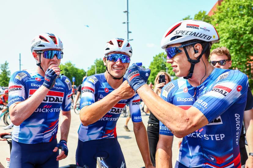 French Paul Magnier of Soudal Quick-Step pictured after winning the Elfstedenronde one day cycling race, race 4 (out of 8) of the Lotto Belgium Cup, 196 km with start and finish in Brugge, Sunday 15 June 2025. BELGA PHOTO DAVID PINTENS