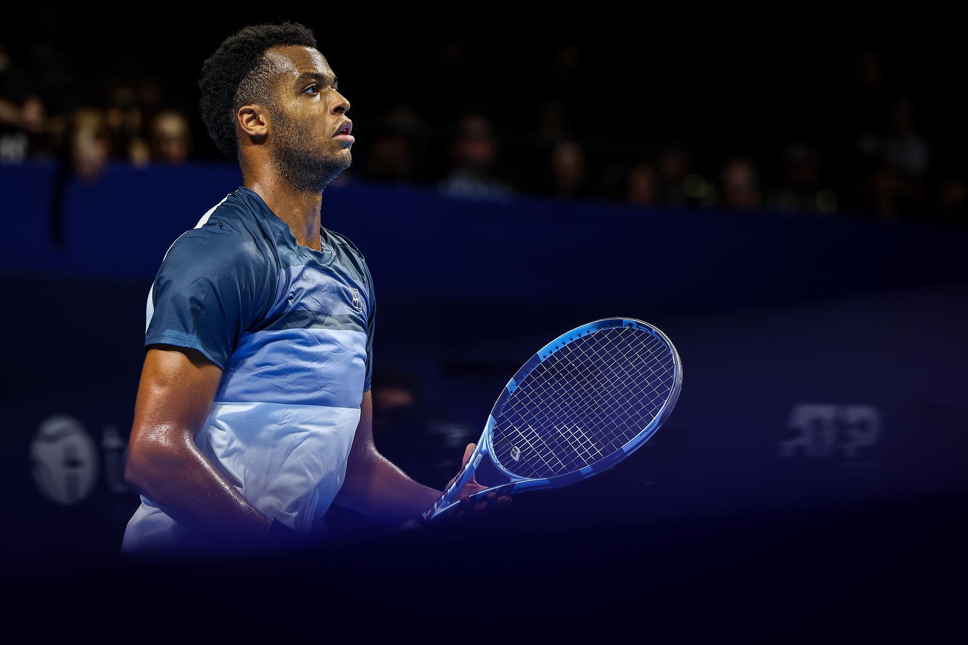 French Giovanni Mpetshi Perricard pictured in action during the European Open ATP tennis tournament in Brussels, on Friday 17 October 2025. This year's edition of the tournament is taking place from 12 to 19 October 2025. BELGA PHOTO DAVID PINTENS