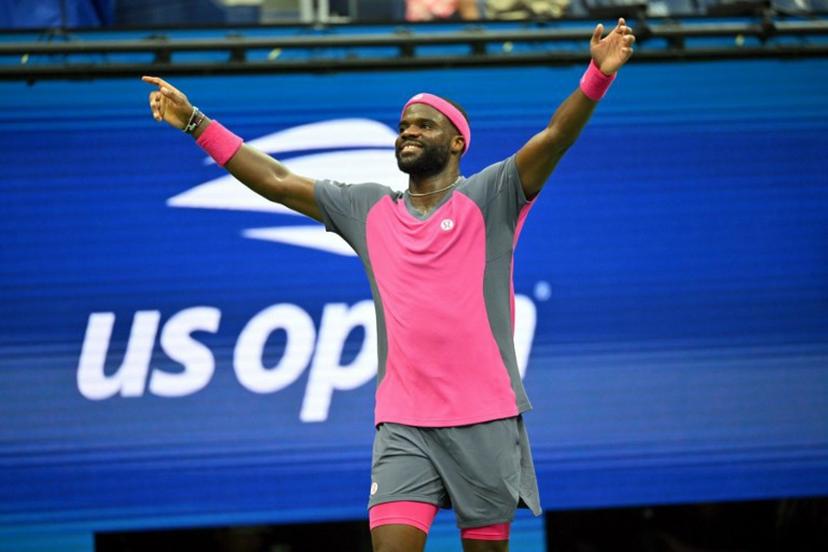 USA's Frances Tiafoe celebrates defeating USA's Alex Michelsen in their men's singles quarter-final tennis match on day ten of the US Open tennis tournament at the USTA Billie Jean King National Tennis Center in New York on September 8, 2026.  ANGELA WEISS / AFP