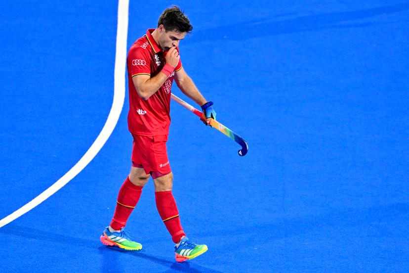 Belgium's Arthur de Sloover pictured during a hockey game between Belgium's Red Lions and France, the first (out of three) matches during the group stage of the men's 2026 Hockey World Cup, Saturday 15 August 2026 in Wavre. The 2026 edition of the Hockey World Cup takes place in Belgium and The Netherlands from August 15 to August 30. BELGA PHOTO DIRK WAEM