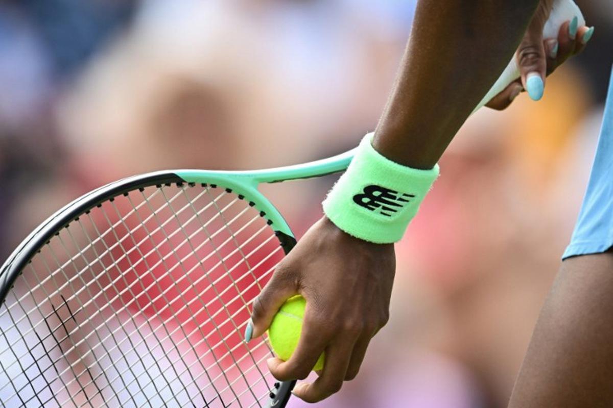 US player Coco Gauff prepares to serve to US player Bernarda Pera during their women's singles round of 32 tennis match at the Rothesay Eastbourne International tennis tournament in Eastbourne, southern England, on June 27, 2023.  Glyn KIRK / AFP
