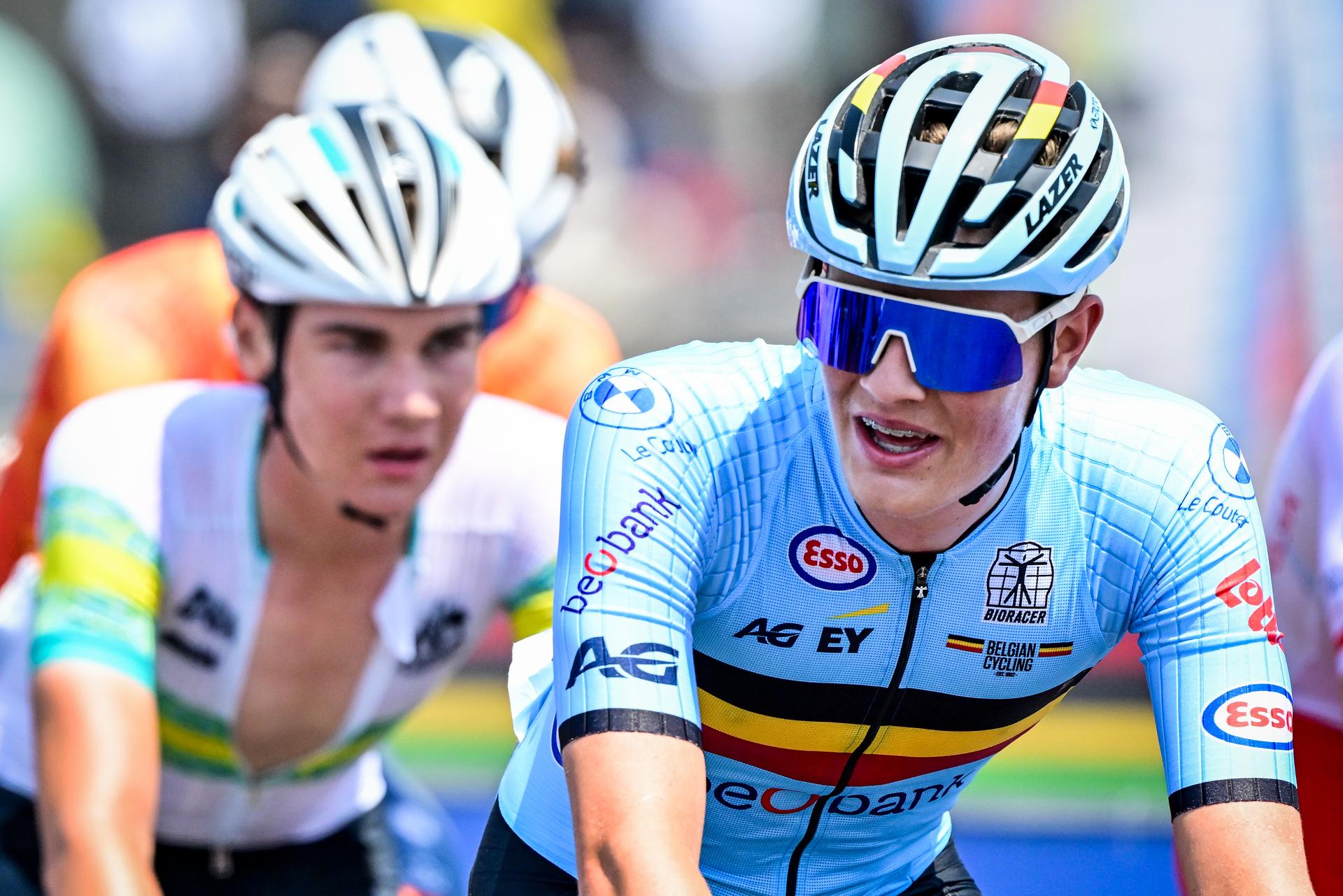 Belgian Mats Vanden Eynde pictured in action during the junior men road race (119,3 km) at the cycling road World Championships in Kigali, Rwanda, Friday 26 September 2025. The 2025 UCI Road World Championships take place from 21 to 28 September in Kigali, Rwanda. BELGA PHOTO DIRK WAEM