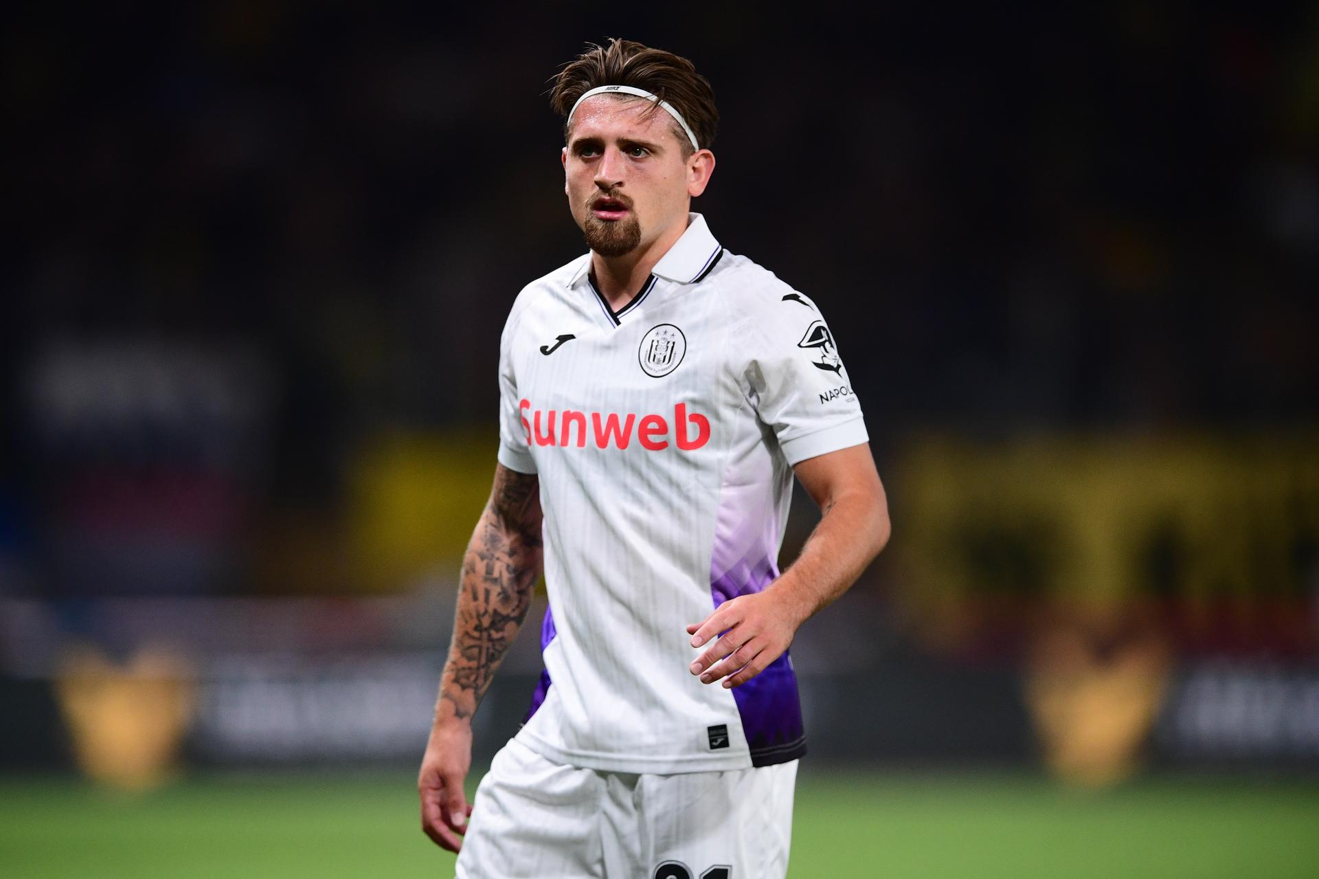 Anderlecht's Adriano Bertaccini pictured during a soccer match between Belgian soccer team Anderlecht and Greek team AEK Athens, in Athens, Greece, on Thursday 28 August 2025, the return leg in the play-offs of the UEFA Conference League competition. The first leg ended 1-1. BELGA PHOTO EUROKINISSI