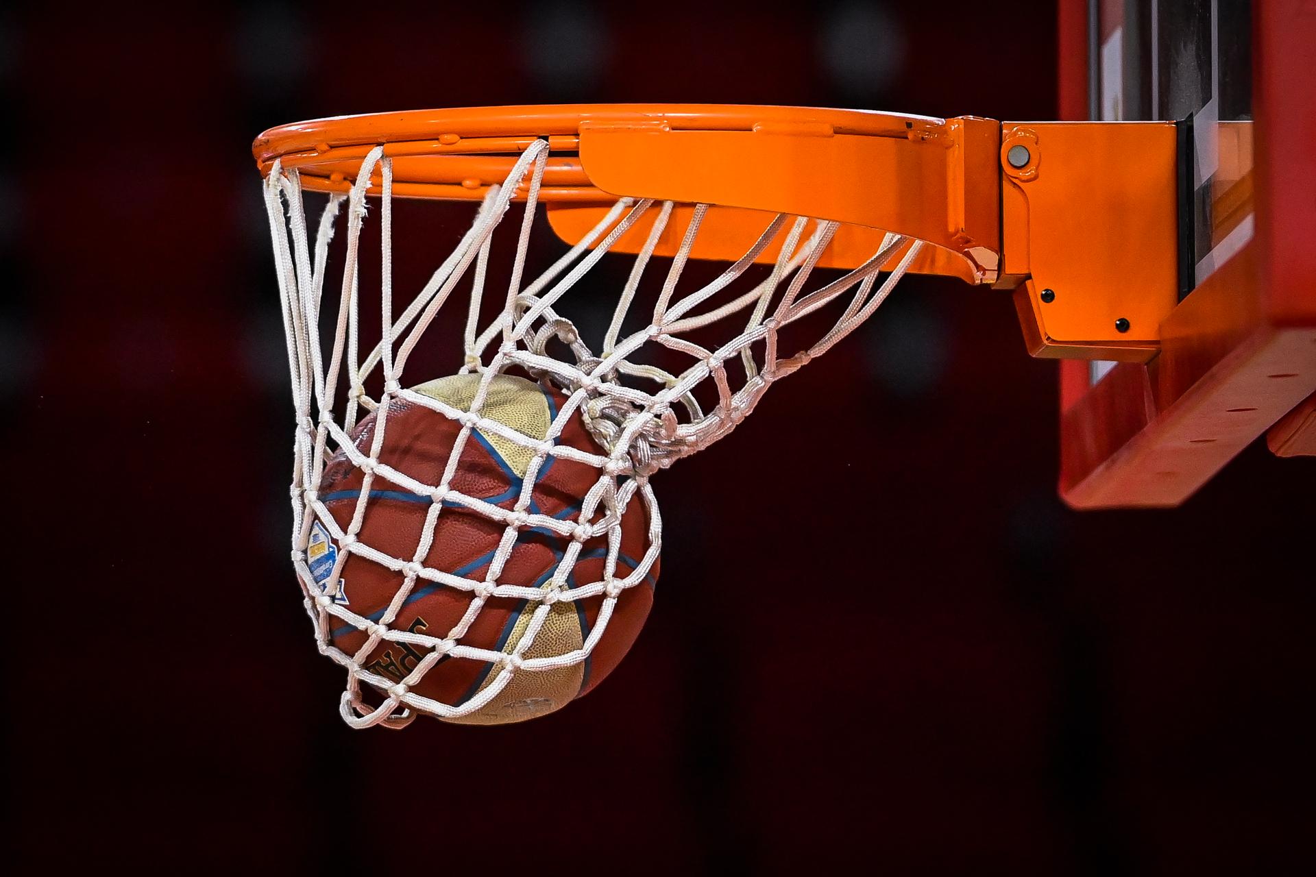 Illustration picture shows a basket ball passing in the net at the basketball match between Spirou Charleroi and Leuven Bears, Sunday 24 January 2021 in Charleroi, return match in the quarter finals of the Belgian Cup basket competition. BELGA PHOTO LAURIE DIEFFEMBACQ