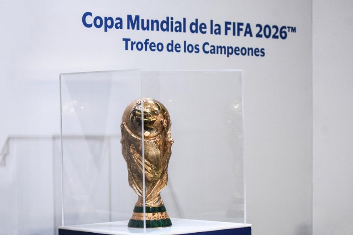 View of the FIFA World Cup trophy being exhibited in Heredia, Costa Rica, on June 19, 2025.   Ezequiel BECERRA / AFP