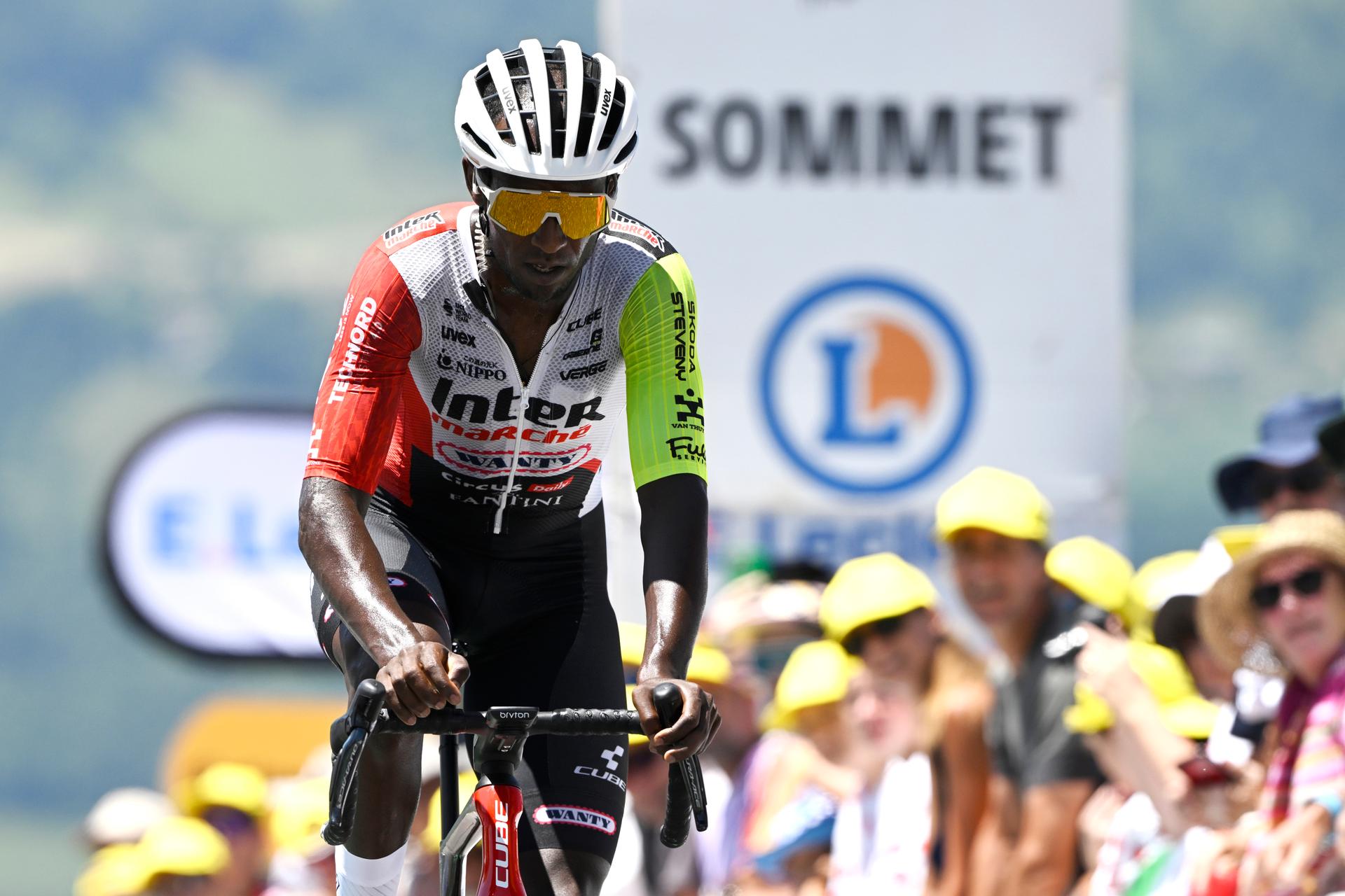 Eritrean Biniam Girmay Hailu of Intermarche-Wanty pictured at the finish of stage 13 of the 2025 Tour de France cycling race, an 11km individual time trial from Loudenvielle to Peyragudes, on Friday 18 July 2025 in France. The 112th edition of the Tour de France starts on Saturday 5 July in Lille, France, and will finish in Paris, France on the 27th of July.   BELGA PHOTO JASPER JACOBS