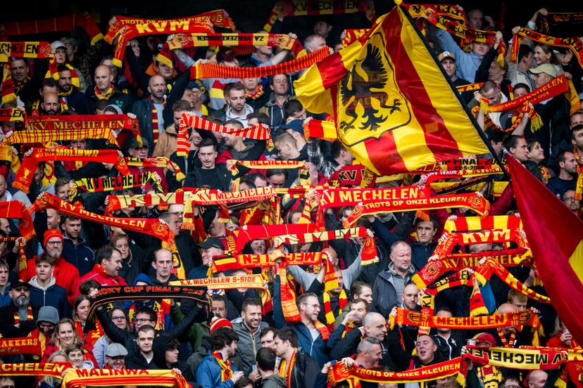 Illustration shows KV Mechelen's supporters in the stands ahead of a soccer match between KV Mechelen and KAA Gent, Sunday 06 August 2023 in Mechelen, on day 2/30 of the 2023-2024 'Jupiler Pro League' first division of the Belgian championship. BELGA PHOTO JASPER JACOBS