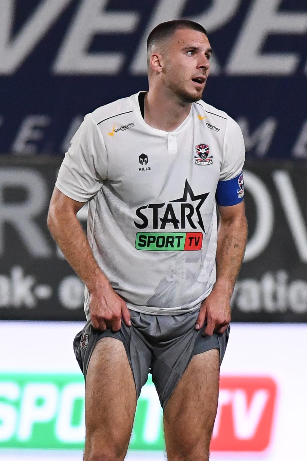 Dender's Joedrick Pupe looks dejected after losing a soccer match between Sint-Truiden VV and FCV Dender EH, Friday 08 August 2025 in Sint-Truiden, on the day 3 of the 2025-2026 'Jupiler Pro League' first division of the Belgian championship. BELGA PHOTO JILL DELSAUX
