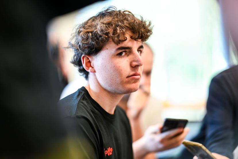 Belgian Jarno Widar of Lotto Dstny Development Team speaks with the press at the Lotto Cycling Team media day, in Temse, Friday 03 January 2025. BELGA PHOTO GOYVAERTS
