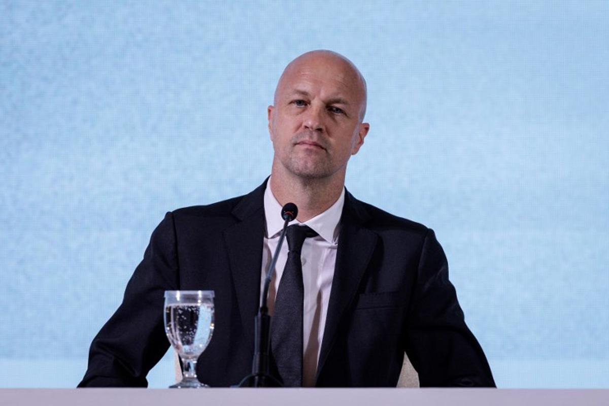 Netherlands' Jordi Cruyff, newly-appointed technical advisor of the Indonesian Football Association (PSSI), attends a press conference in Jakarta on March 11, 2025.  Yasuyoshi CHIBA / AFP