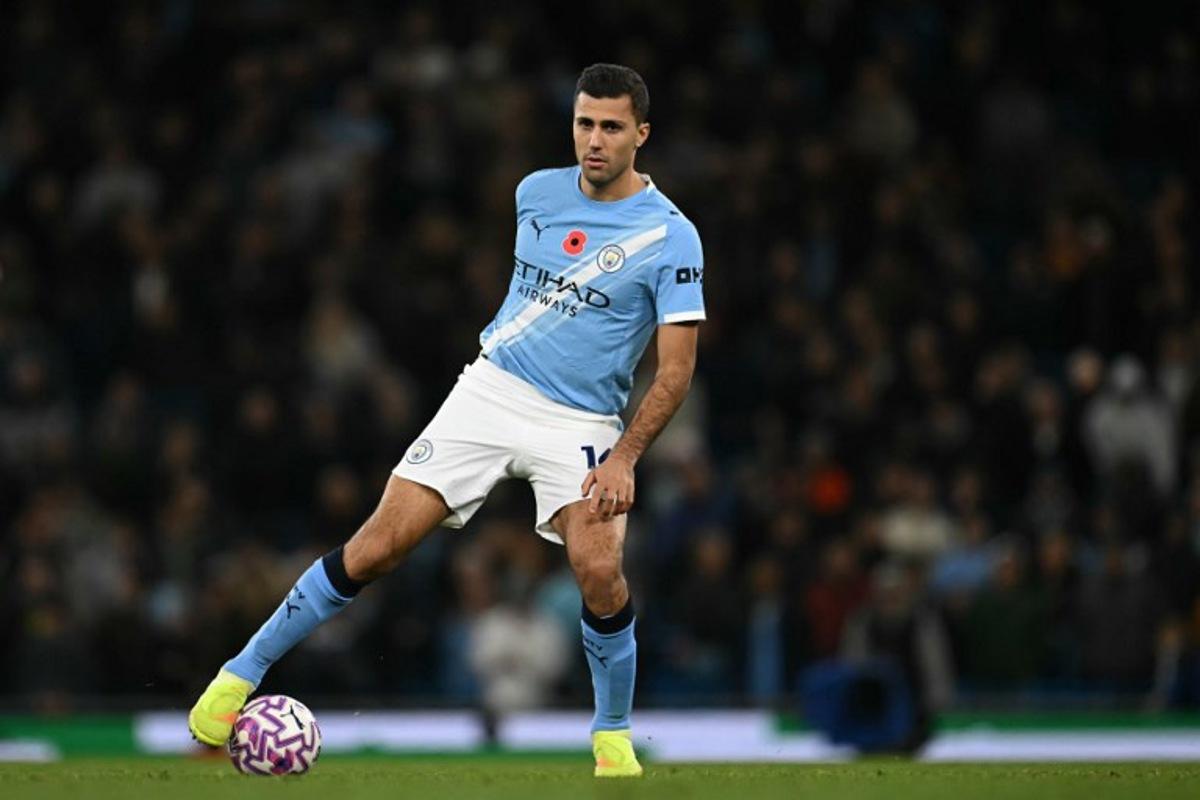 Manchester City's Spanish midfielder #16 Rodri controls the ball during the English Premier League football match between Manchester City and Bournemouth at the Etihad Stadium in Manchester, north west England, on November 2, 2025.  Paul ELLIS / AFP