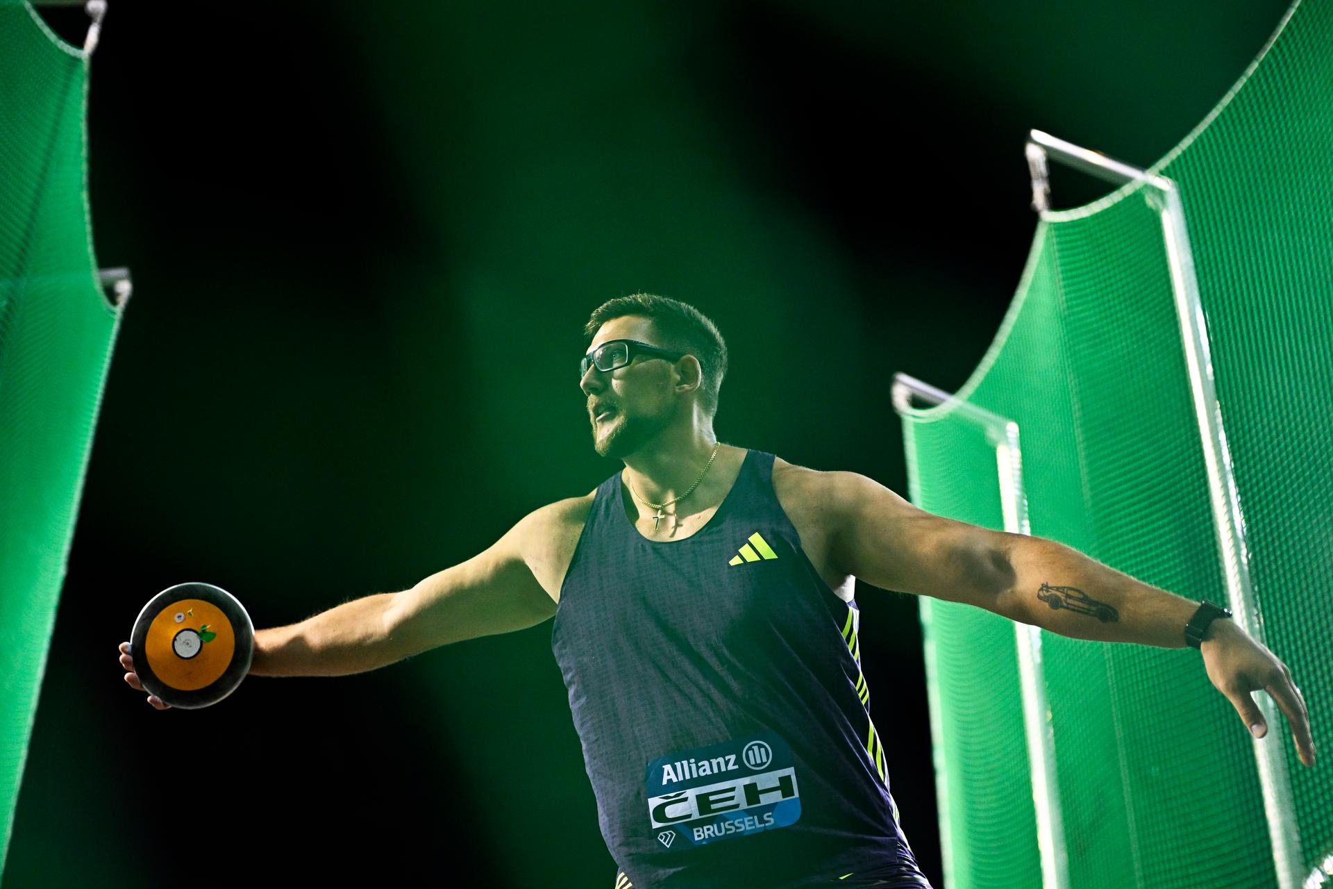 Slovenian Kristjan Ceh pictured in action during the discus throw event, at the 50th edition of the Memorial Van Damme Diamond League athletics event in Brussels, Friday 4 September 2026.  BELGA PHOTO JASPER JACOBS