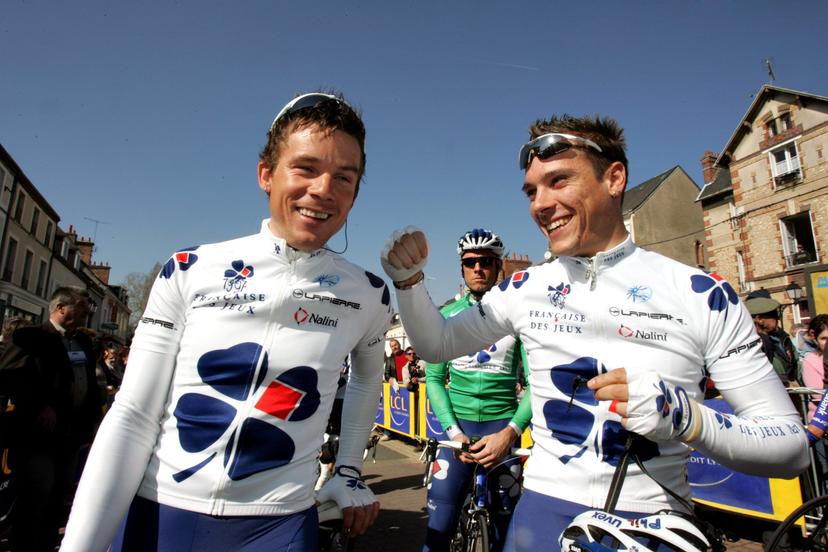 20070312, BUZANCAIS, FRANCE : Belgians Christophe Detilloux (L) and Philippe Gilbert (R) of Francaise Des Jeux cycling team during the first stage of the 65th edition of the Paris/Nice cycling race between Cloyes-sur-Le-Loir and Buzancais, 12 March 2007. BELGA PHOTO MICHEL GOUVERNEUR