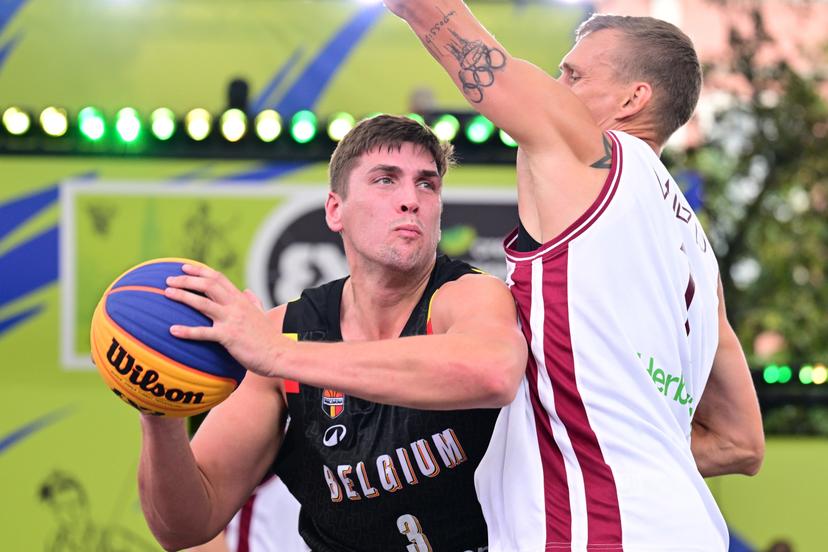 Belgium's Jonas Foerts pictured in action at a 3x3 basketball game between Latvia and Belgium, a quarter-finals game the men's FIBA 3x3 Europe Cup, on Sunday 13 September 2026 in Antwerp. BELGA PHOTO DIRK WAEM