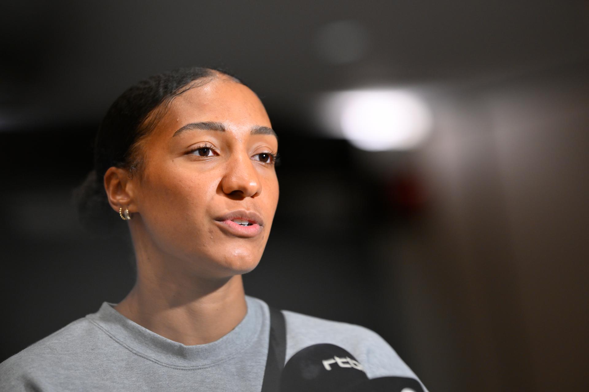 Belgian Nafissatou Nafi Thiam talks during a press conference on the 49th edition of the Memorial Van Damme athletics event in Brussels, Thursday 21 August 2025. The 2025 Allianz Memorial Van Damme Diamond League meeting takes place on 22 Augustus 2025. BELGA PHOTO JOHN THYS