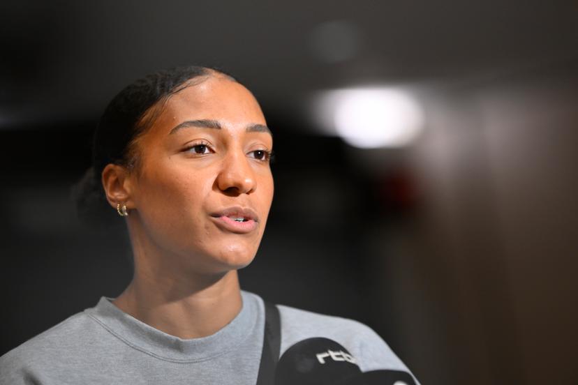Belgian Nafissatou Nafi Thiam talks during a press conference on the 49th edition of the Memorial Van Damme athletics event in Brussels, Thursday 21 August 2025. The 2025 Allianz Memorial Van Damme Diamond League meeting takes place on 22 Augustus 2025. BELGA PHOTO JOHN THYS