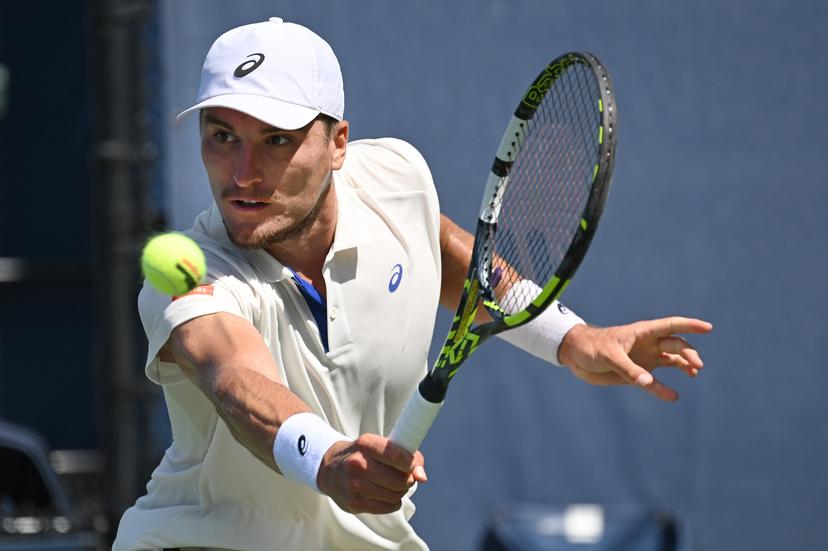 Belgian Raphael Collignon pictured in action during a tennis match against Colombian Galan, in the first round of the men's singles of the 2025 US Open Grand Slam tennis tournament in New York City, USA, Monday 25 August 2025. BELGA PHOTO TONY BEHAR