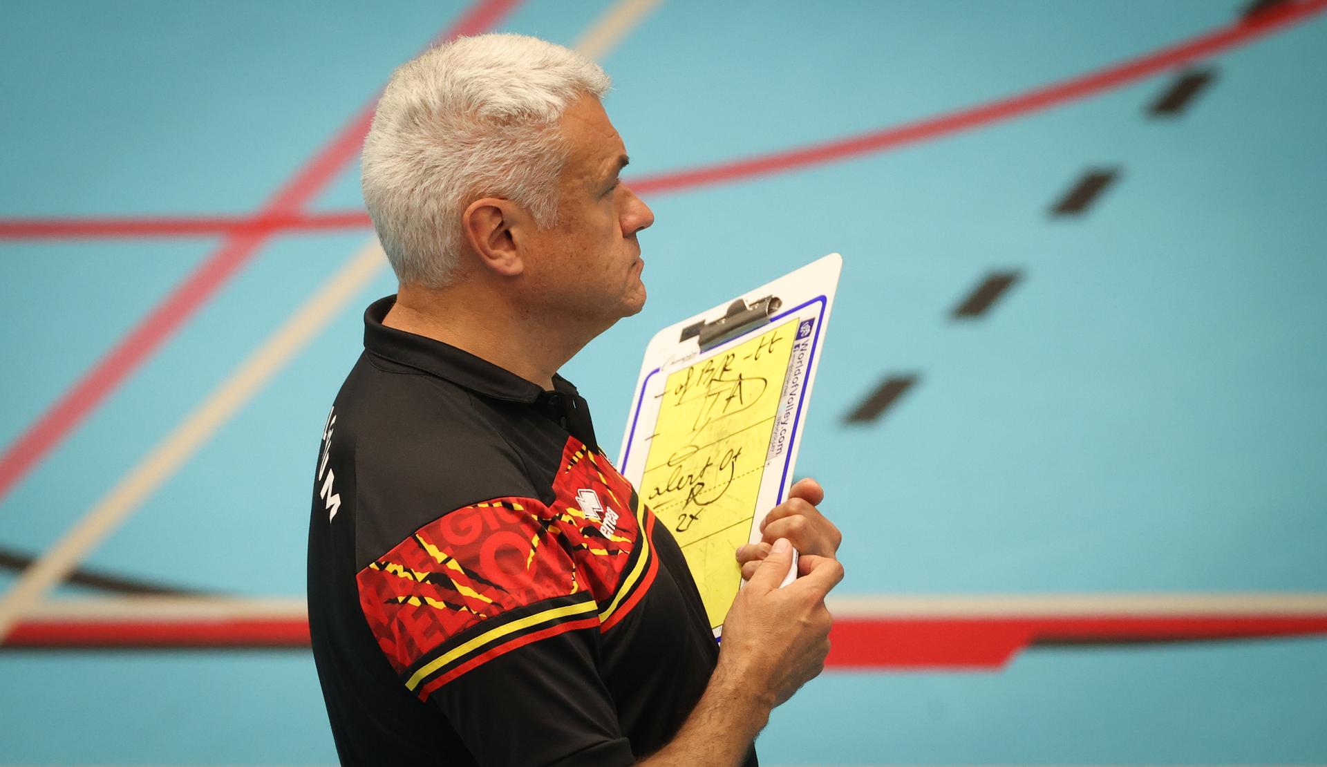 Belgium's head coach Gert Vande Broek pictured during a friendly volleyball game between Belgian national women's team the Yellow Tigers and the Netherlands, Thursday 26 May 2022 in Beveren. BELGA PHOTO VIRGINIE LEFOUR
