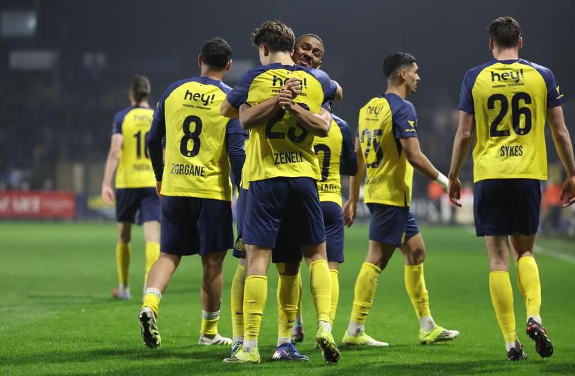 Union's Besfort Zeneli celebrates after scoring during a soccer match between Royale Union Saint-Gilloise and Racing Genk, Saturday 07 March 2026 in Brussels, on day 28 of the 2025-2026 'Jupiler Pro League' first division of the Belgian championship. BELGA PHOTO VIRGINIE LEFOUR