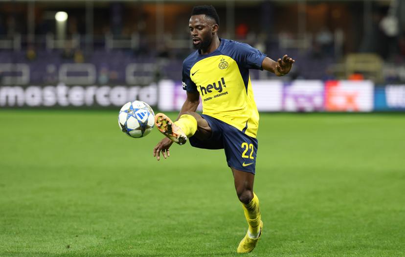 Union's Ousseynou Niang fight for the ball during a soccer game between Belgian Royale Union Saint-Gilloise and French Olympique de Marseille, on Tuesday 09 December 2025 in Brussels, on the sixth day of the League phase of the UEFA Champions League tournament. BELGA PHOTO VIRGINIE LEFOUR