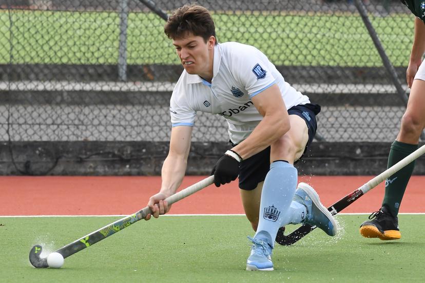 Oree's Loris Grandchamp pictured in action during a hockey game between Waterloo Ducks and Royal Oree, Sunday 23 March 2025 in Waterloo, on day 14 of the Belgian first division hockey championship. BELGA PHOTO JILL DELSAUX