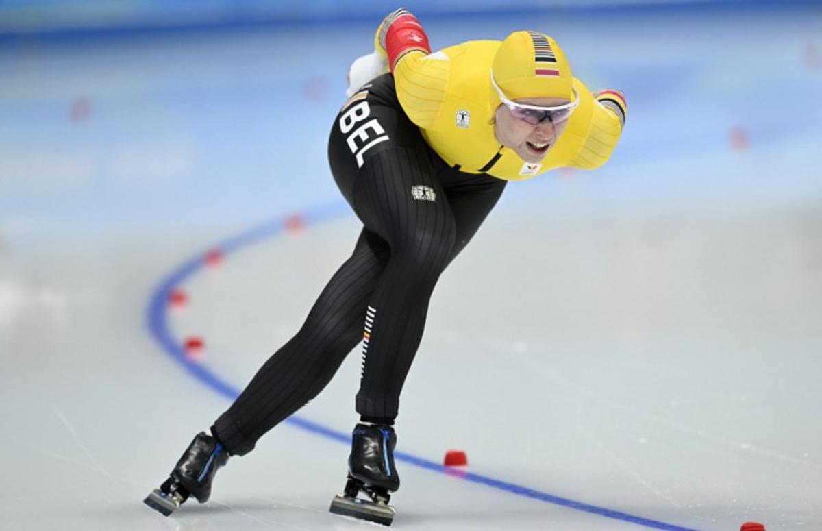 Belgium's Sandrine Tas competes in the women's speed skating 1000m event during the Beijing 2022 Winter Olympic Games at the National Speed Skating Oval in Beijing on February 17, 2022.  WANG Zhao / AFP