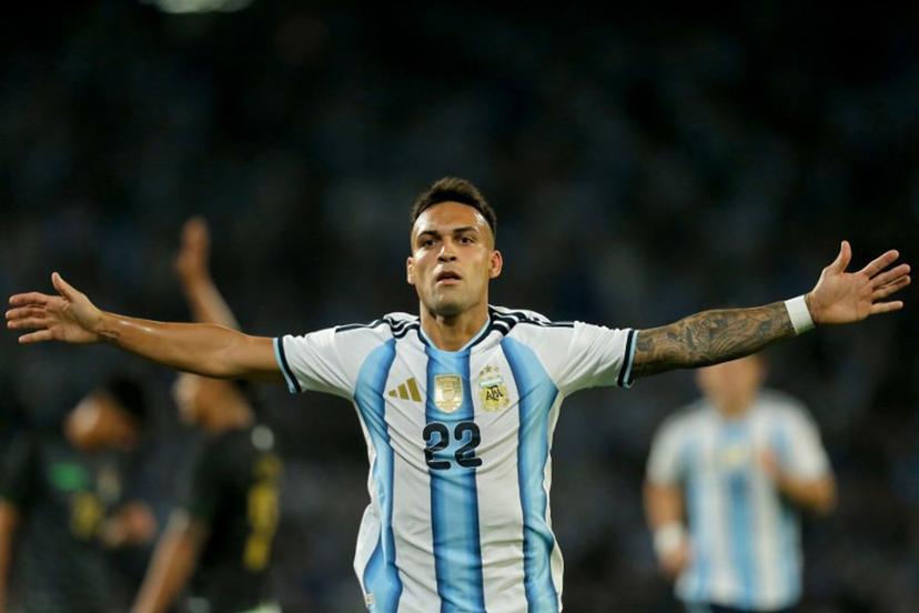 Argentina's forward #22 Lautaro Martinez celebrates after scoring his team's first goal during the international friendly football match between Argentina and Bolivia at Mario Alberto Kempes Stadium in Cordoba, Argentina, on September 30, 2026.  Diego Lima / AFP