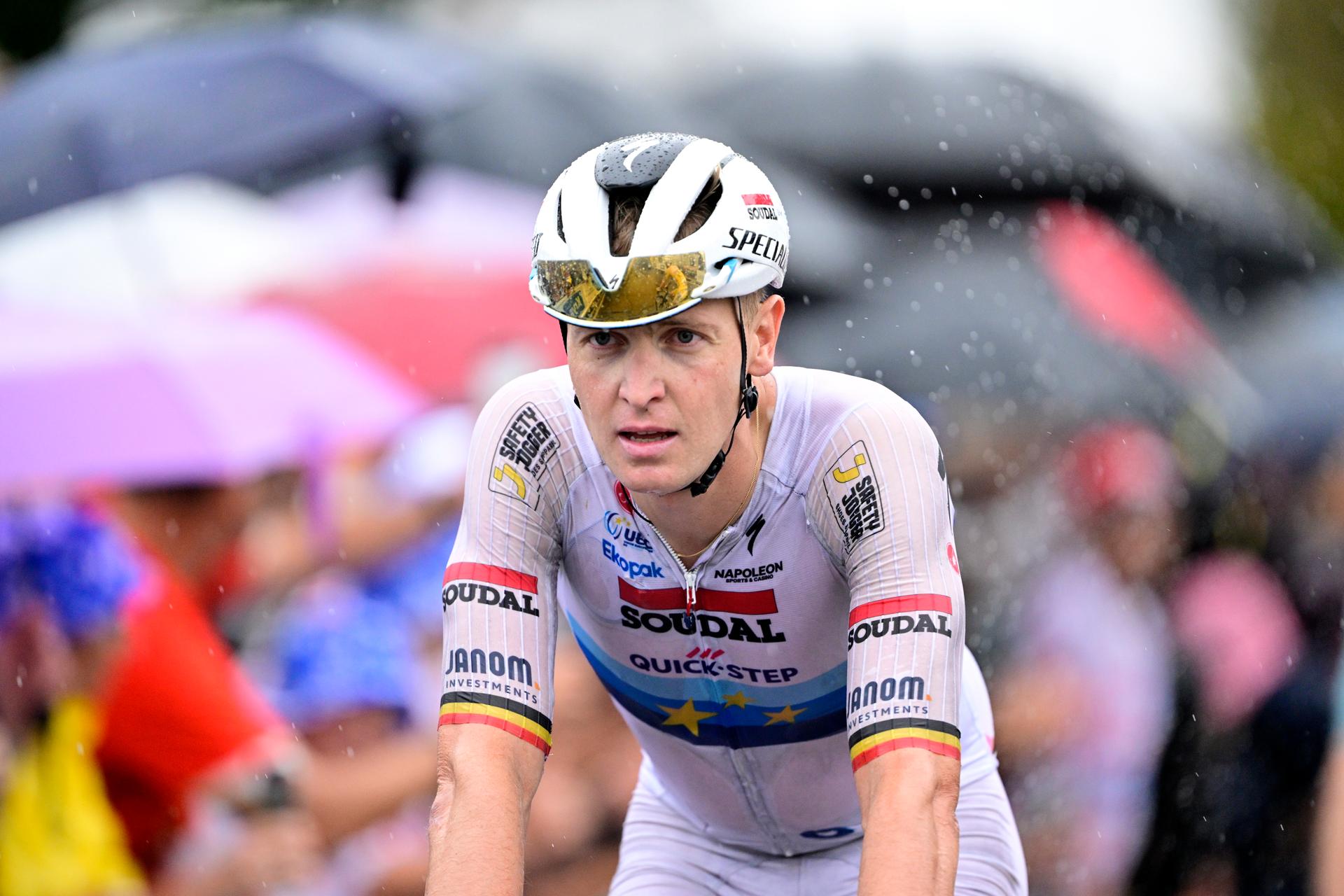 Belgian Tim Merlier of Soudal Quick-Step crosses the finish line of stage 17 of the 2025 Tour de France cycling race, from Bollene to Valence (161km), on Wednesday 23 July 2025 in France. The 112th edition of the Tour de France starts on Saturday 5 July in Lille, France, and will finish in Paris, France on the 27th of July.   BELGA PHOTO DIRK WAEM