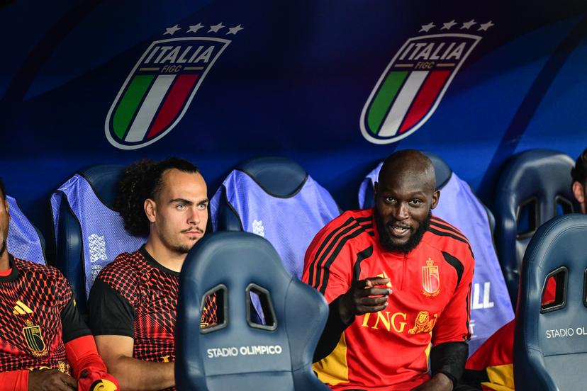 Belgium's Arthur Theate and Belgium's Romelu Lukaku pictured at the start of a soccer game between the Red Devils, the Belgian national soccer team and Italy for the opening game of the UEFA Nations League, in Rome, on Friday 25 September 2026. BELGA PHOTO DIRK WAEM