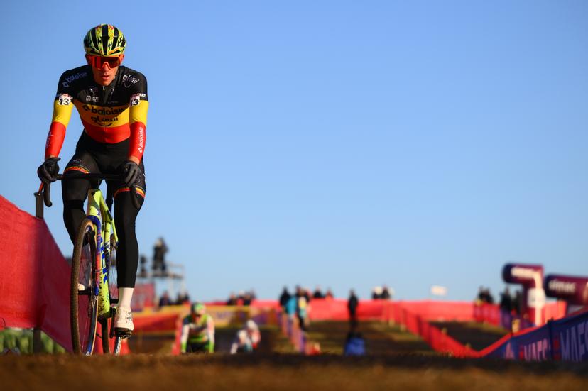 Belgian Thibau Nys pictured in action during the men elite race at the World Cup cyclocross cycling event in Tabor, Czech Republic, stage 1 (out of 12) of the UCI World Cup cyclocross competition, Sunday 23 November 2025. BELGA PHOTO DAVID PINTENS