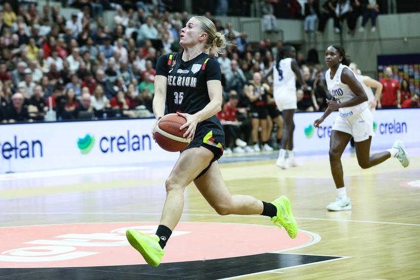 Belgium's Julie Vanloo pictured in action during a basketball game between Belgian national team the Belgian Cats and Finland, Thursday 13 November 2025 in Leuven, a qualification game (1/6) for the 2027 Eurobasket tournament. BELGA PHOTO BRUNO FAHY